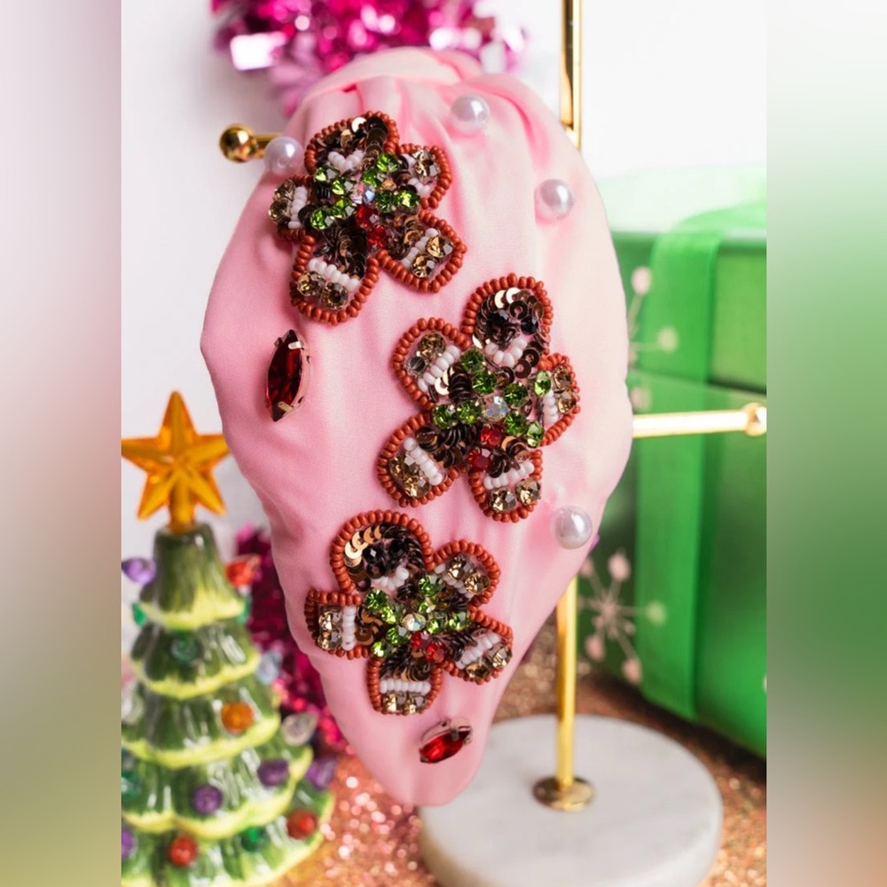 NEW Pink Christmas Jeweled and Pearl Rhinestones Gingerbread Headband
